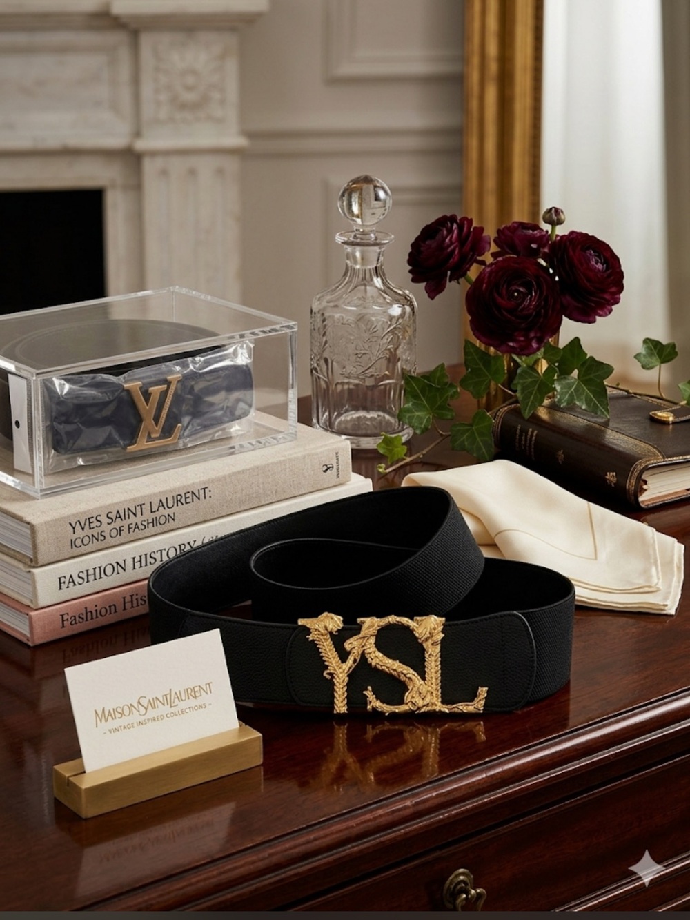 Womans black and gold stretch Belt